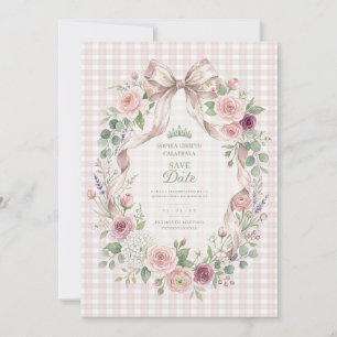 Reserva La Fecha Sage Green Coquette Bow Floral Quinceañera TMF26