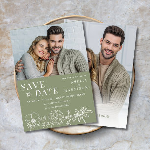 Reserva La Fecha Sage Green Elegant Floral Dos Bodas de fotografía