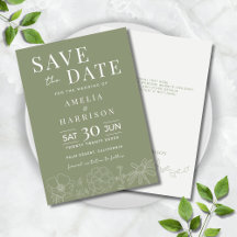 Sage Green Elegant Floral Line Art Boda