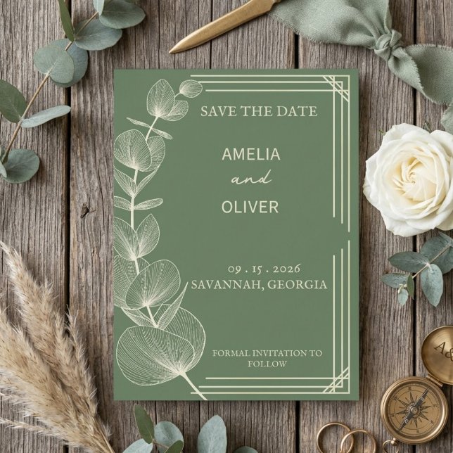 Reserva La Fecha Sage Green Eucalyptus Wedding Save The Date (Subido por el creador)