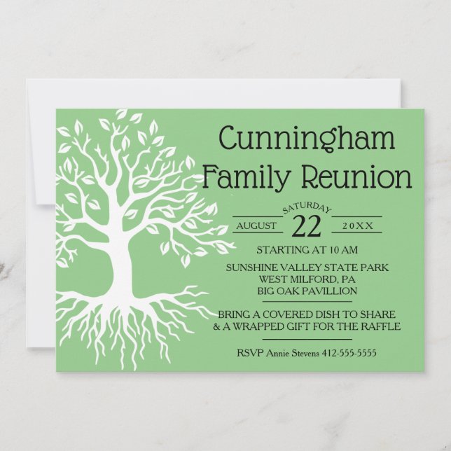 Reserva La Fecha Sage Green Family Reunion Family Tree Silhouette (Anverso)