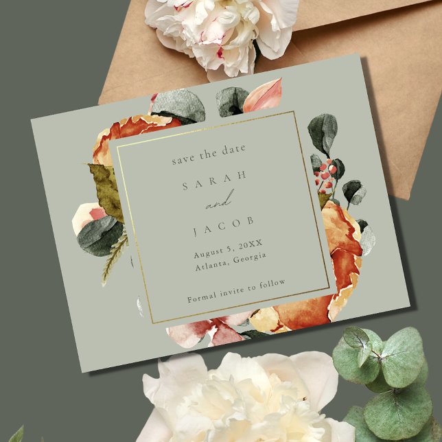 Reserva La Fecha Sage Green Floral Garden Wedding (Sage Green Floral Garden Wedding Save The Date)