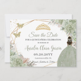 Reserva La Fecha Sage Green Floral Pampas Grasa Quinceanera Gold