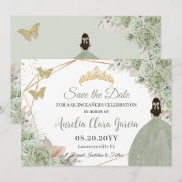 Reserva La Fecha Sage Green Floral Pampas Grasa Quinceanera Gold