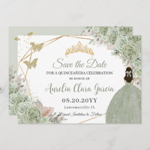 Reserva La Fecha Sage Green Floral Pampas Grasa Quinceanera Gold