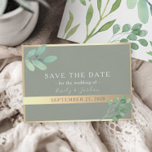 Sage Green Gold Botanical Save the Date