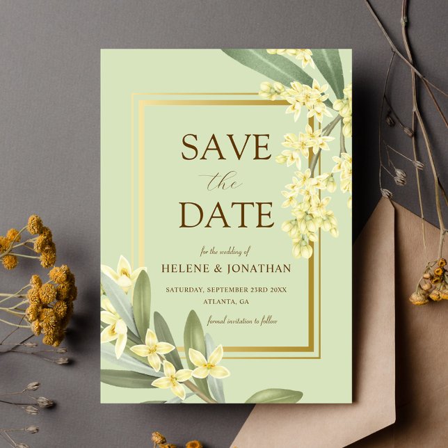 Reserva La Fecha Sage Green Gold Garden Elegante Boda Floral (Sage Green Gold Garden Elegant Floral Wedding Save The Date)