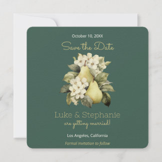 Reserva La Fecha Sage Green & Gold Pear Square Save the Date Cards
