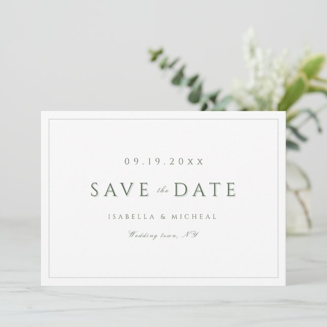 Reserva La Fecha Sage Green Modern Classy Luxury Save The Date (Anverso de pie)