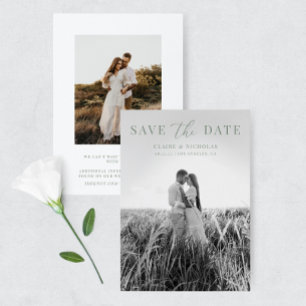 Reserva La Fecha Sage Green Modern Elegant Wedding Photo