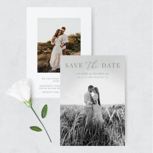 Reserva La Fecha Sage Green Modern Elegant Wedding Photo (Subido por el creador)