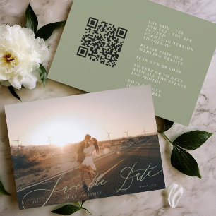 Reserva La Fecha Sage Green Modern QR Code Photo Save the Date
