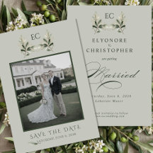 Sage Green Olive Branch Monogram Photo Wedding