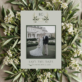 Reserva La Fecha Sage Green Olive Branch Monogram Photo Wedding