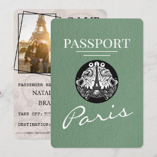 Reserva La Fecha Sage Green Paris Passport Save the Date