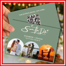 Reserva La Fecha Sage Green Photo QR Code Elegant Wedding