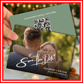 Reserva La Fecha Sage Green Photo QR Code Elegant Wedding