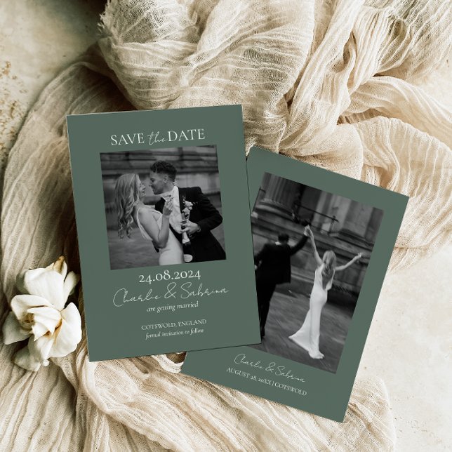 Reserva La Fecha Sage Green Photo Save the Date Wedding Invitation (Subido por el creador)