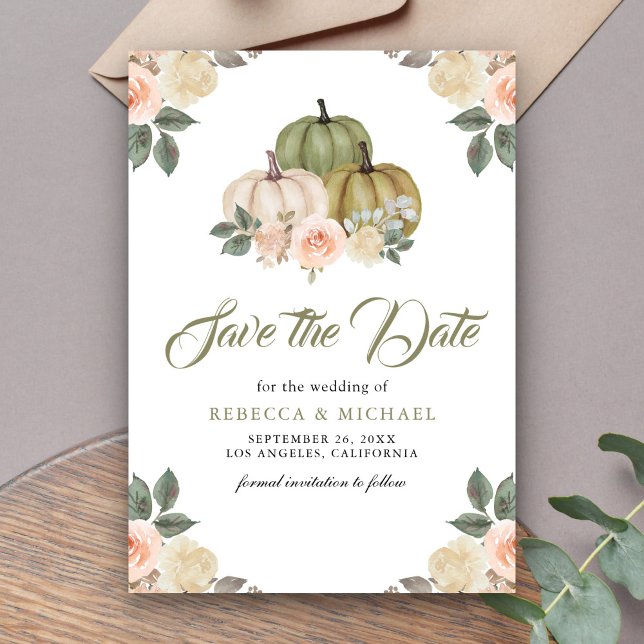 Reserva La Fecha Sage Green Pumpkin Peach Floral Boda (Subido por el creador)