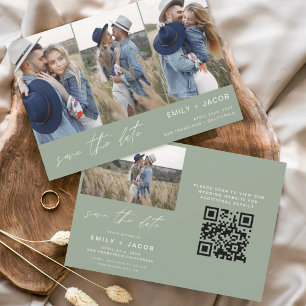 Reserva La Fecha Sage Green QR Code Modern Save the Date 4 Photo