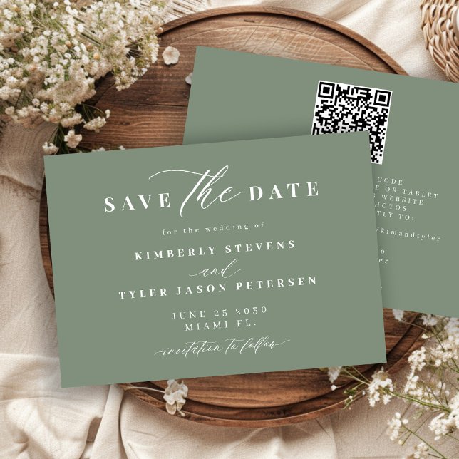 Reserva La Fecha Sage green QR code simple elegant wedding  (Subido por el creador)