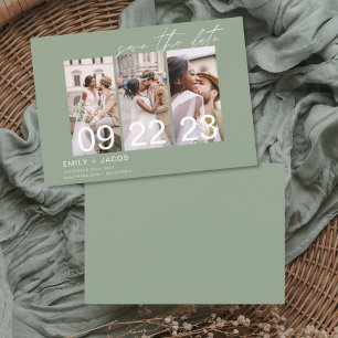 Reserva La Fecha Sage Green Save the Date 3 Photo Elegant