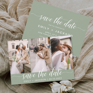 Reserva La Fecha Sage Green Save the Date 3 Photo Elegant Modern