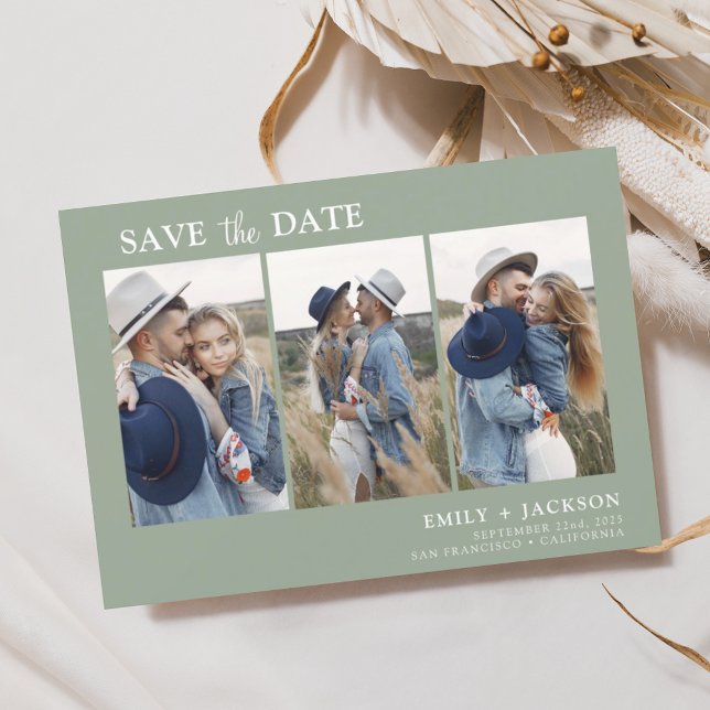 Reserva La Fecha Sage Green Save the Date 3 Photo Simple (Subido por el creador)