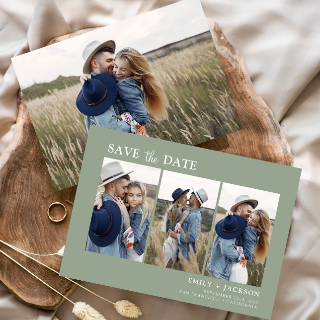 Reserva La Fecha Sage Green Save the Date 4 Photo Simple (Subido por el creador)