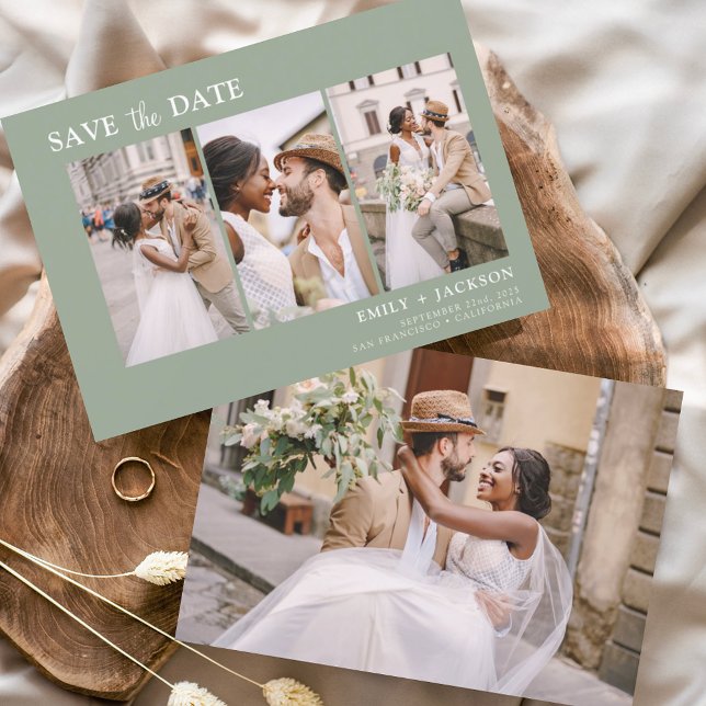 Reserva La Fecha Sage Green Save the Date 4 Photo Simple (Subido por el creador)
