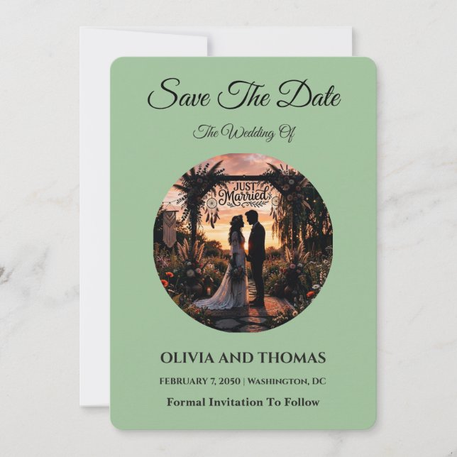Reserva La Fecha Sage Green Save the Date Card (Anverso)