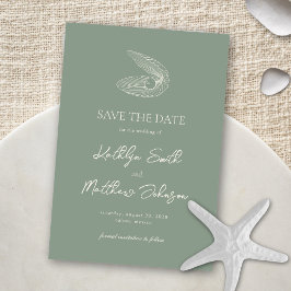 Reserva La Fecha Sage Green Shell Beach Ocean Destination Wedding
