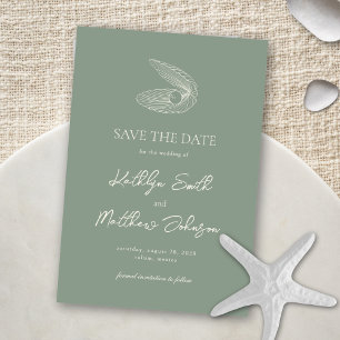 Reserva La Fecha Sage Green Shell Beach Ocean Destination Wedding