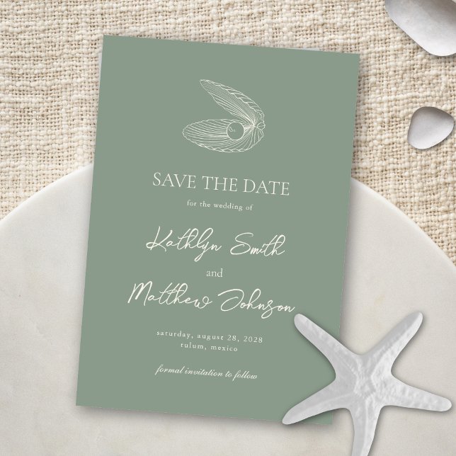 Reserva La Fecha Sage Green Shell Beach Ocean Destination Wedding (Subido por el creador)