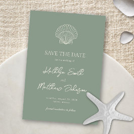 Reserva La Fecha Sage Green Shell Beach Ocean Destination Wedding