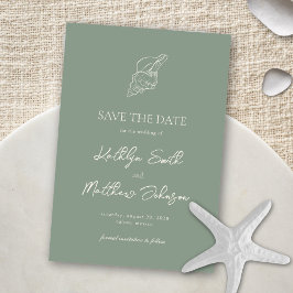 Reserva La Fecha Sage Green Shell Beach Ocean Destination Wedding