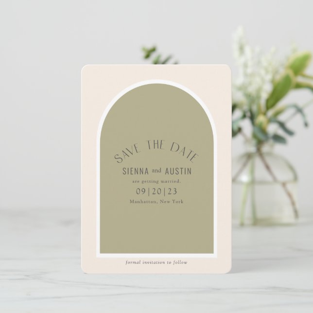 Reserva La Fecha Sage Green Simple Moderno Arch Boda (Anverso de pie)