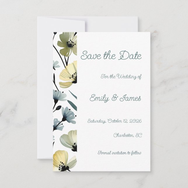 Reserva La Fecha Sage Green & Soft Yellow Botanical Wedding (Anverso)