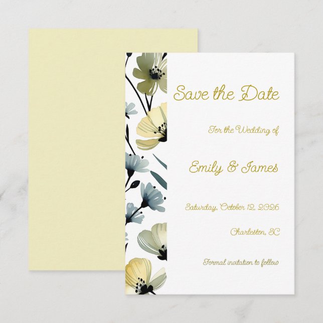 Reserva La Fecha Sage Green & Soft Yellow Botanical Wedding (Anverso / Reverso)