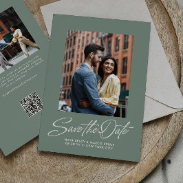 Reserva La Fecha Sage green trendy script two photo wedding