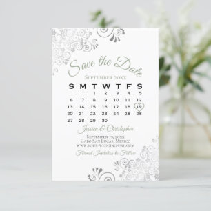 Reserva La Fecha Sage Green & White Simple Elegant Wedding Calendar