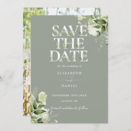 Reserva La Fecha Sage Greenery Floral Typography Photo Boda