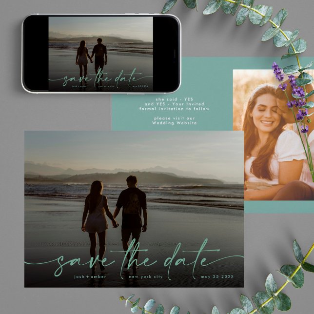 Reserva La Fecha Sage Hand written Modern Photo Green Sea Foam (Subido por el creador)