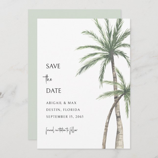 Reserva La Fecha Sage Palm Tree Destination Save the Date (Anverso / Reverso)