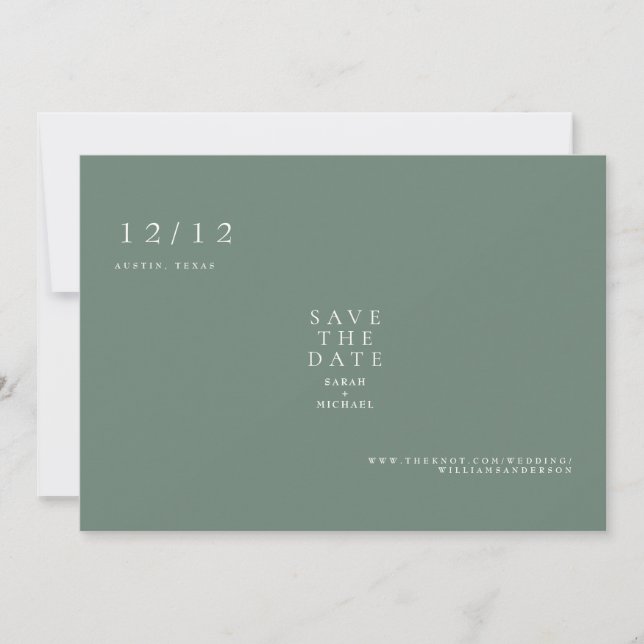 Reserva La Fecha Sage Simple Texto Sólo Boda Guardar la Fecha (Anverso)