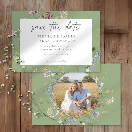 Reserva La Fecha Sage Wildflower Garden Elegant Photo Wedding