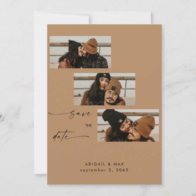 Reserva La Fecha Salmon Collage Photo Strip Wedding Save the Date (Anverso)