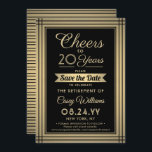 Reserva La Fecha Saludos a cualquier año jubilación Elegante negro<br><div class="desc">Invitar a colegas, familia y amigos a una elegante celebración para él o ella con este fiesta de retiro negro y dorado a ahorrar la invitación de cita. El diseño presenta un borde metálico falso, rayas negras modernas, caligrafía de escritura elegante y tipografía de inspiración Art Déco vintage. Tenga en...</div>