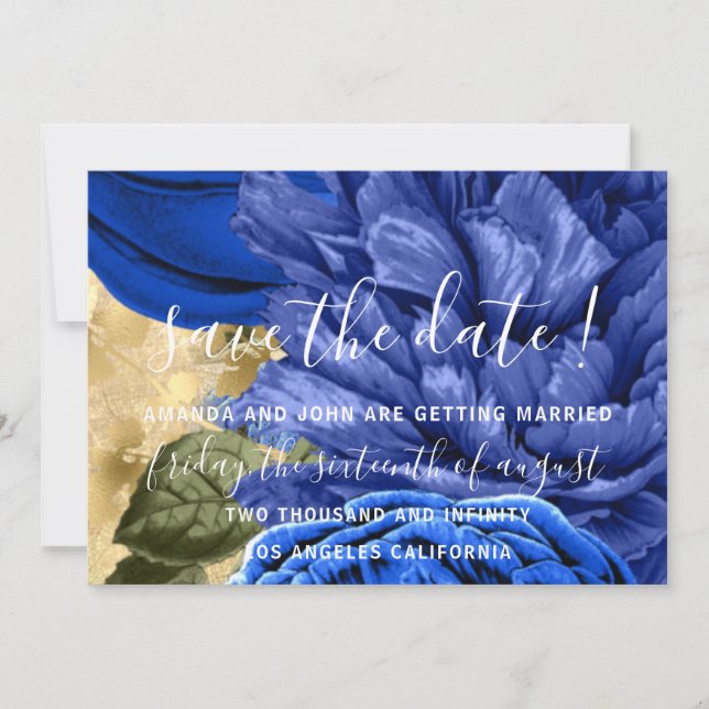 Reserva La Fecha Salven La Fecha Boda Novia Floral Gold Blue (Anverso)