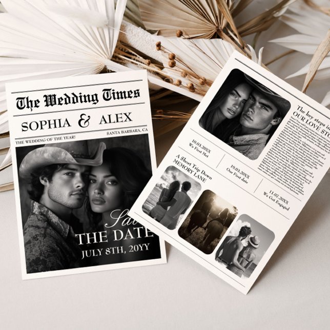 Reserva La Fecha Salven La Fecha Periódicos Boda Occidental (Save The Date Newspapers Western Wedding )